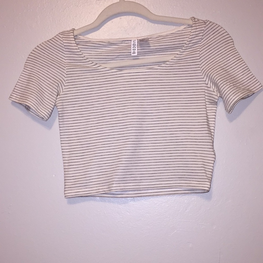 White & Black striped crop top